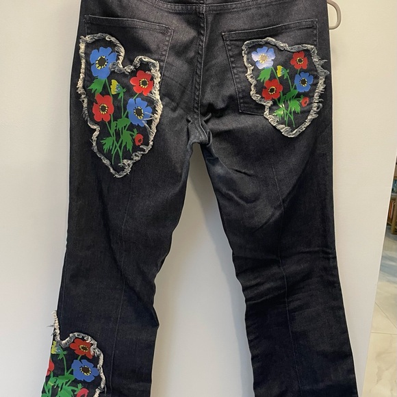 Sonia Rykiel Paris Dark Wash Floral Appliqué Jeans – Women’s Size 40 EU
